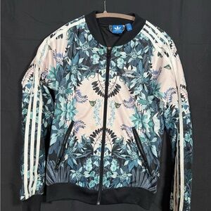 Adidas Women's Floral Bomber Jacket - Black and Blue